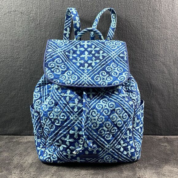 Vera Bradley Handbags - Vera Bradley Cuban Tiles Cotton Backpack Medium Blue Turquoise Straps 14"x12"x5"